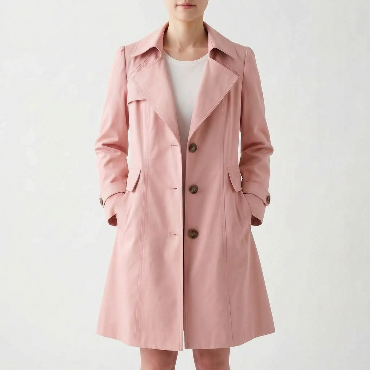 Trenchly - Single Breasted Mid Length Female Trench Coat Everyday Commutes