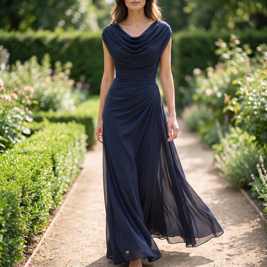 Veraluna - Draped Cowl Neck Maxi Dress Formal Evening Events