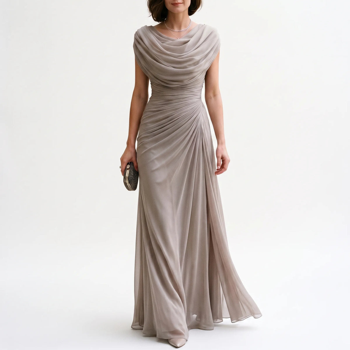Veraluna - Draped Cowl Neck Maxi Dress Formal Evening Events
