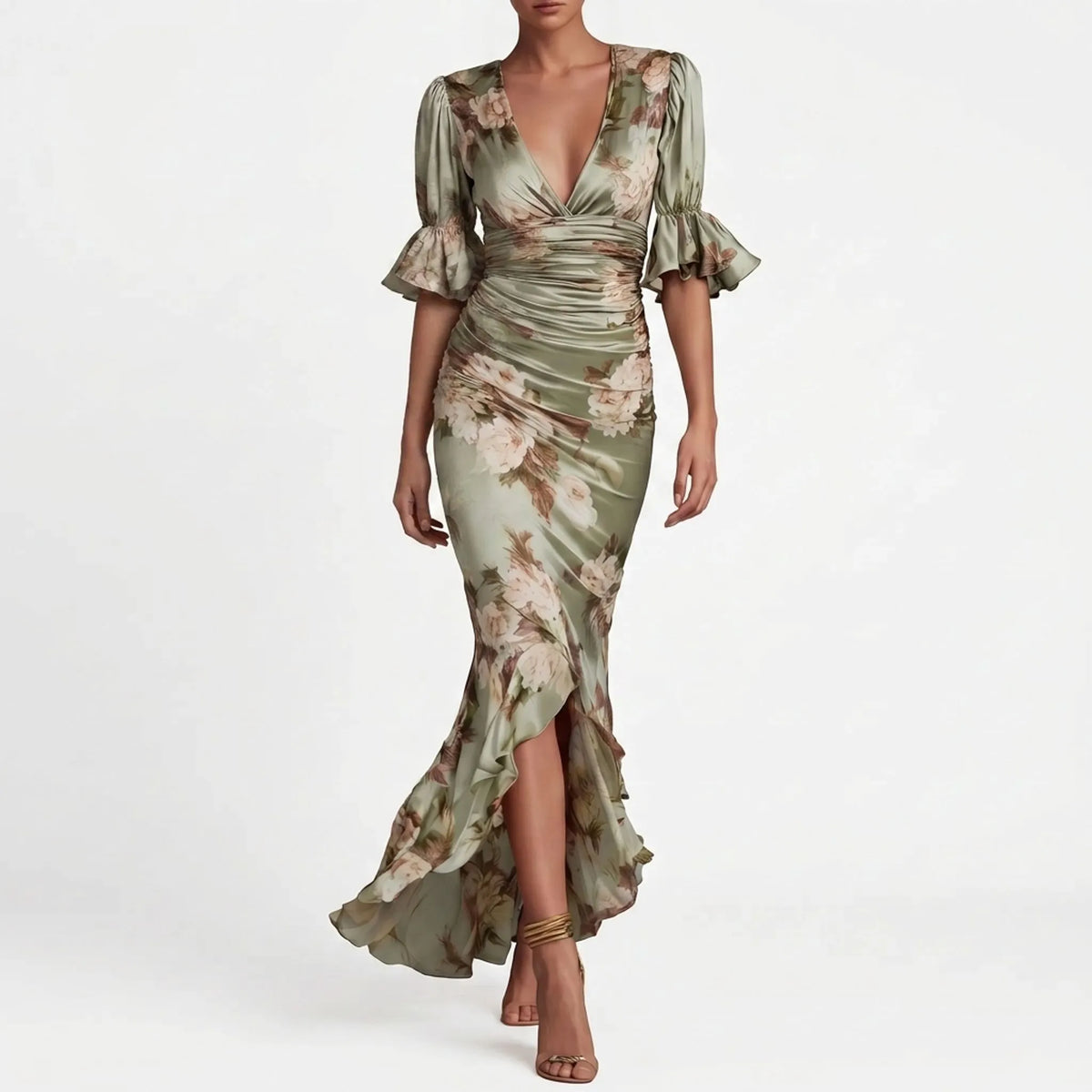 Vesperia - Floral Draped Evening Dress Evening Events