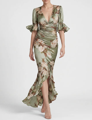 Vesperia - Floral Draped Evening Dress Evening Events
