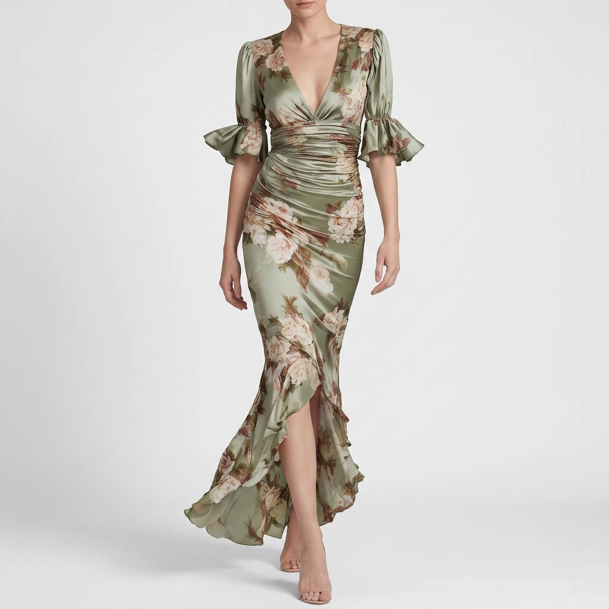 Vesperia - Floral Draped Evening Dress Evening Events