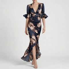 Vesperia - Floral Draped Evening Dress Evening Events