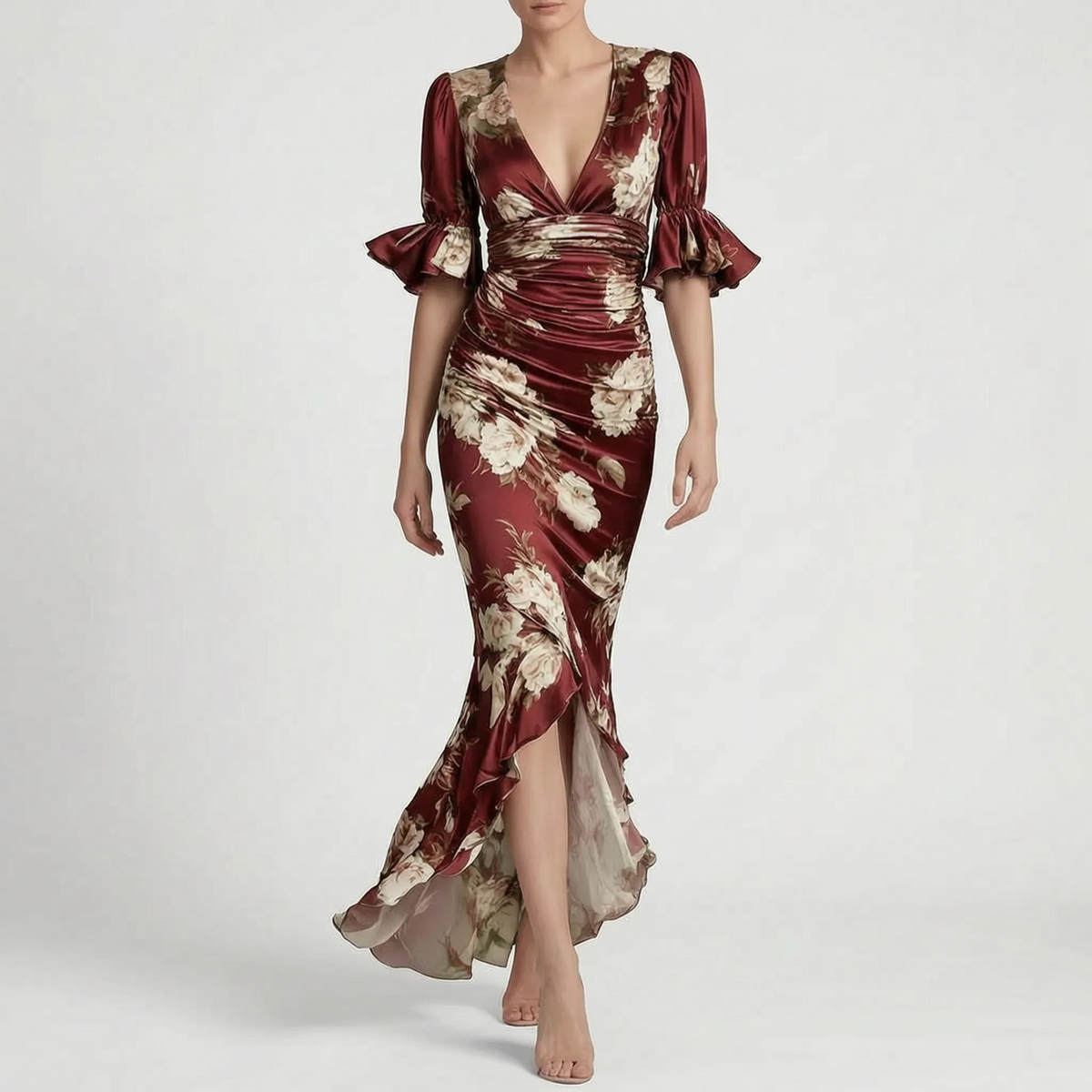 Vesperia - Floral Draped Evening Dress Evening Events