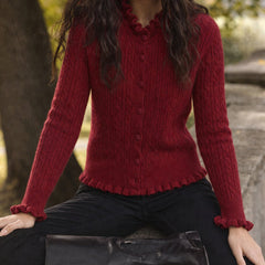 Auberose - Ruffled Button Knit Cardigan Autumn Winter Wear