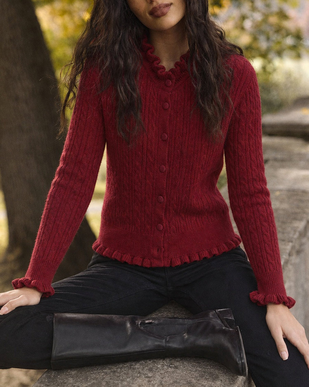 Auberose - Ruffled Button Knit Cardigan Autumn Winter Wear