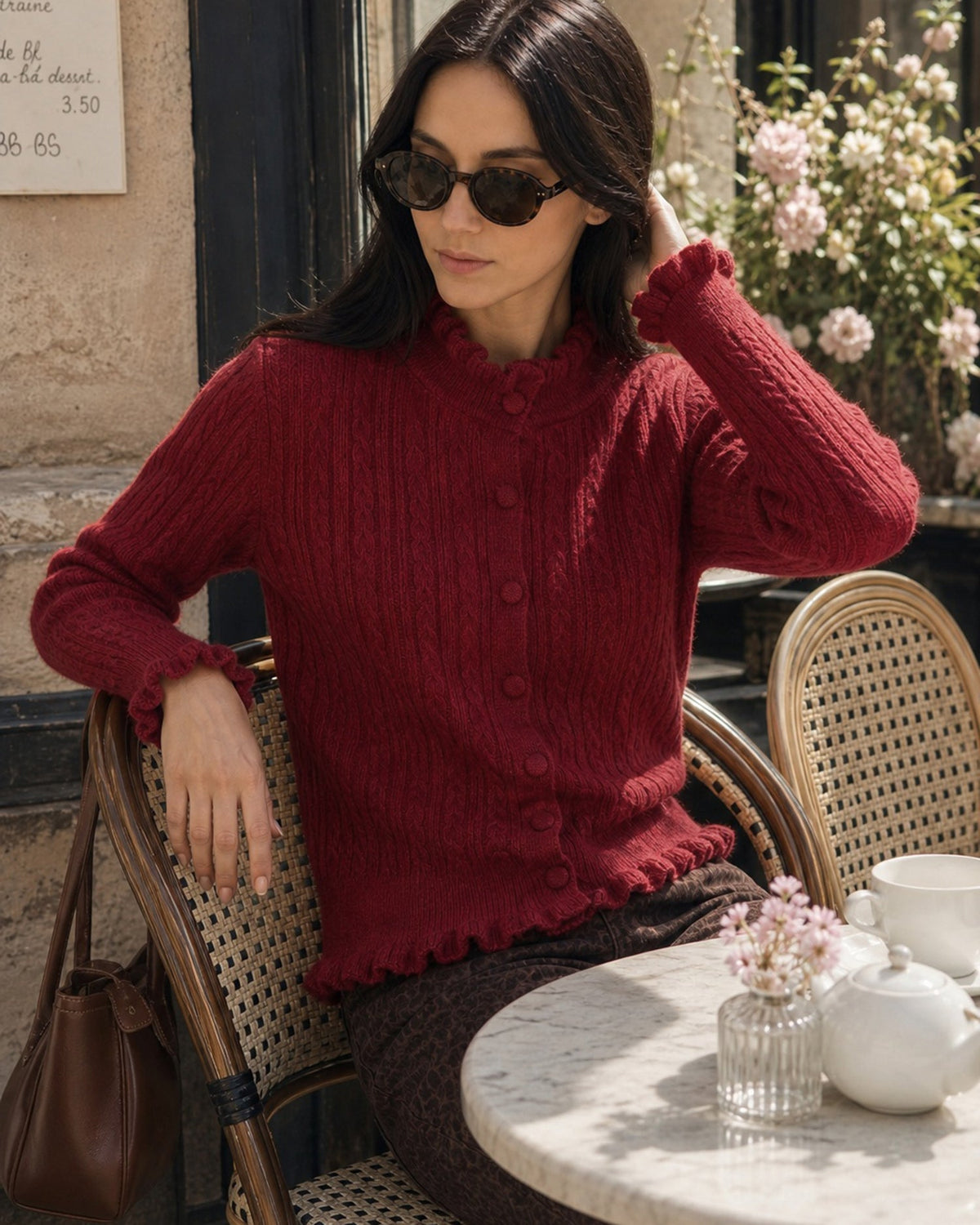 Auberose - Ruffled Button Knit Cardigan Autumn Winter Wear — view 2 of 5
