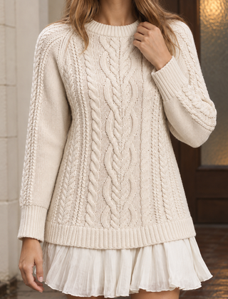 Braidelle - Cable Knit Crew Neck Sweater Everyday Layering — view 2 of 7