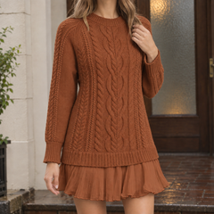 Braidelle - Cable Knit Crew Neck Sweater Everyday Layering — view 3 of 7