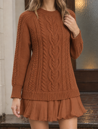 Braidelle - Cable Knit Crew Neck Sweater Everyday Layering — view 3 of 7