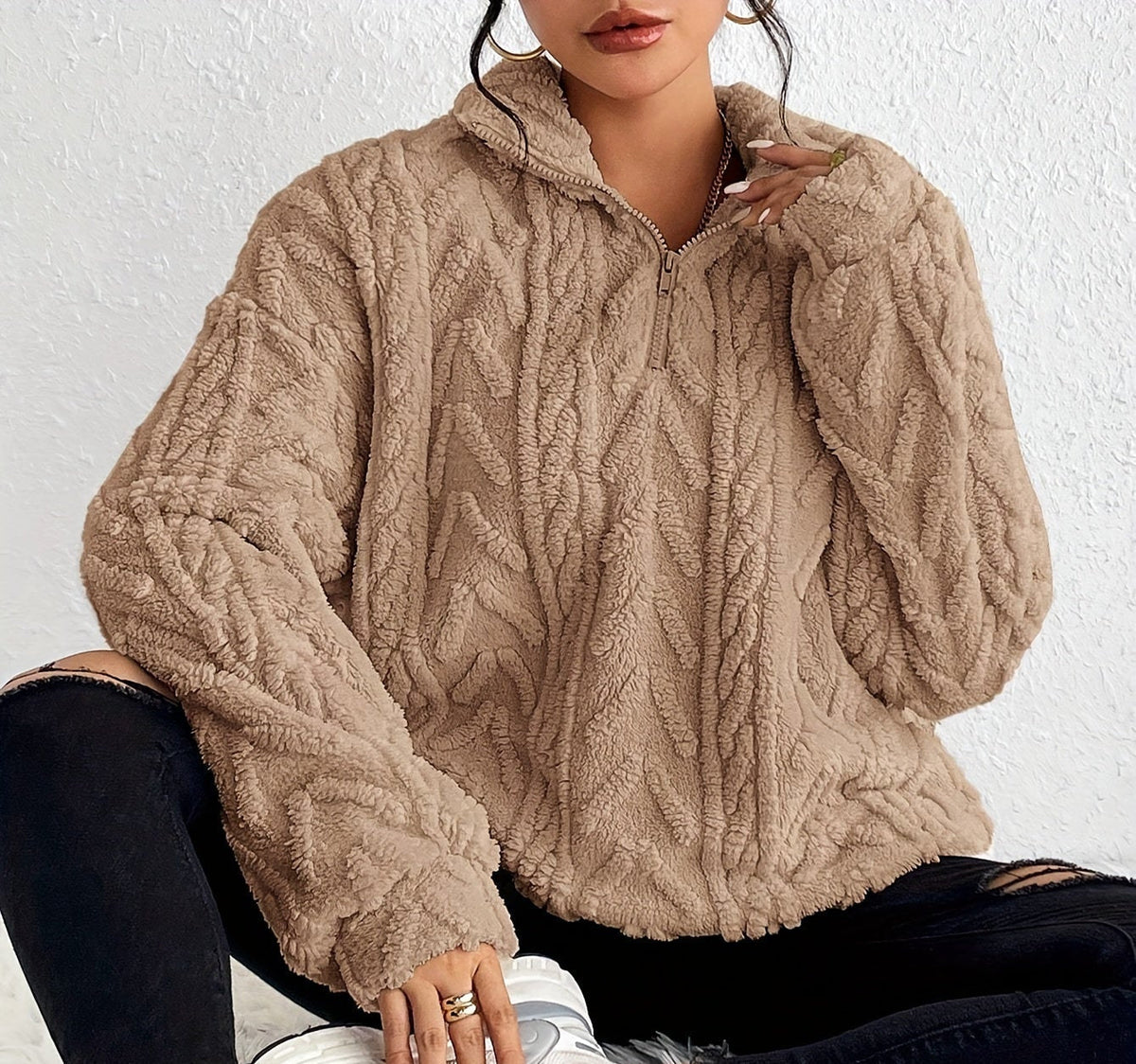 Cadenwyn - Cable-Knit Oversized Sweater Everyday Layering — view 3 of 10