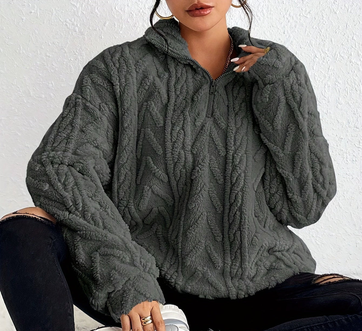 Cadenwyn - Cable-Knit Oversized Sweater Everyday Layering — view 4 of 10