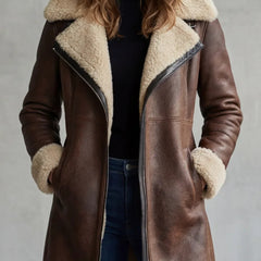 Caldura - Faux Shearling Collar Jacket Cool Weather Layering