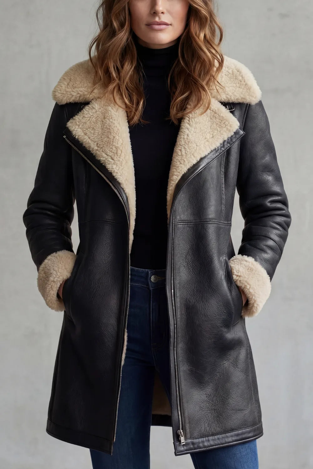 Caldura - Faux Shearling Collar Jacket Cool Weather Layering — view 6 of 6