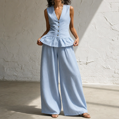 Calessa - Structured Waist Top Wide Leg Trouser Outfit
