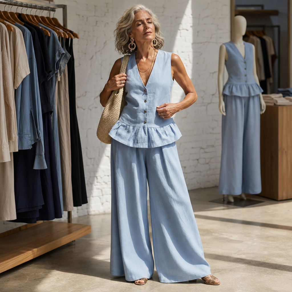 Calessa - Structured Waist Top Wide Leg Trouser Outfit — view 3 of 10