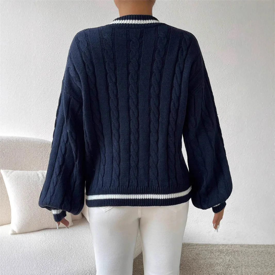 Calvenna - Cable Knit V Neck Pullover Sweater Everyday Wear — view 2 of 6