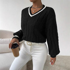 Calvenna - Cable Knit V Neck Pullover Sweater Everyday Wear — view 4 of 6