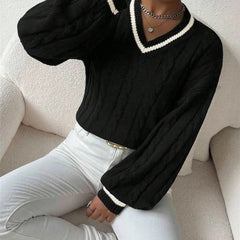 Calvenna - Cable Knit V Neck Pullover Sweater Everyday Wear — view 6 of 6