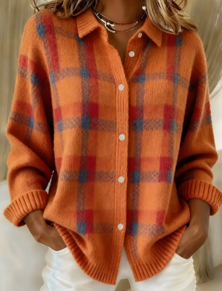 Carrick - Plaid Button Front Knit Cardigan Autumn Layering