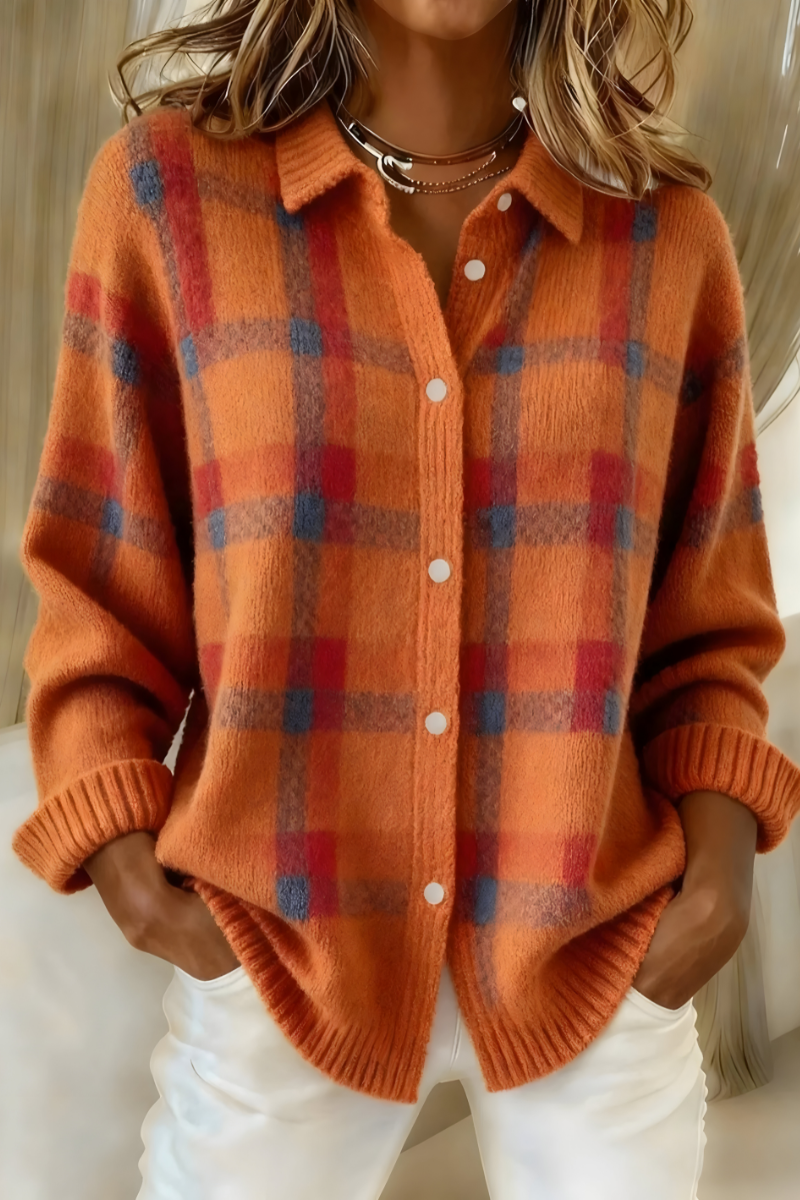Carrick - Plaid Button Front Knit Cardigan Autumn Layering