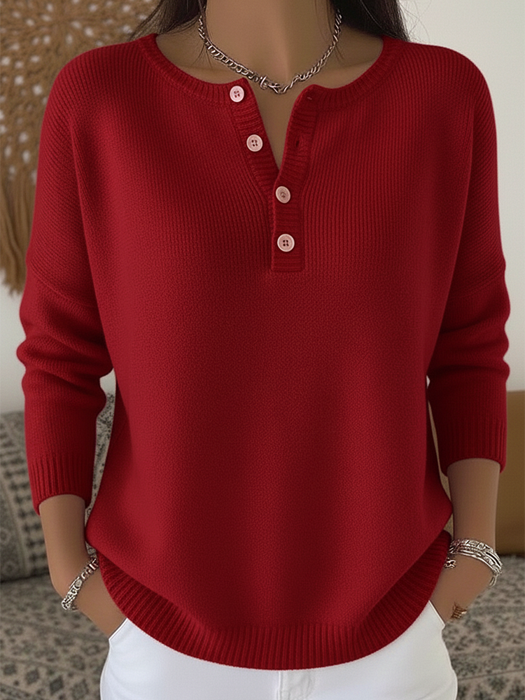 Cassalette - Ribbed Henley Sweater Cool Season Wear