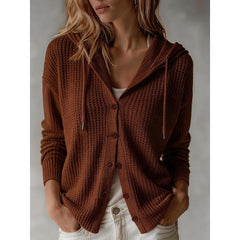 Casselby - Hooded Waffle Texture Knit Layering Piece