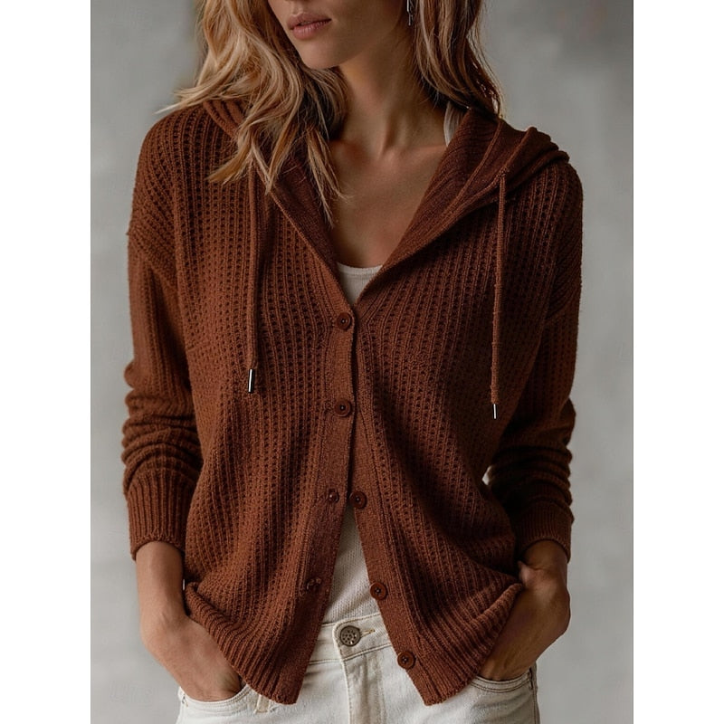 Casselby - Hooded Waffle Texture Knit Layering Piece