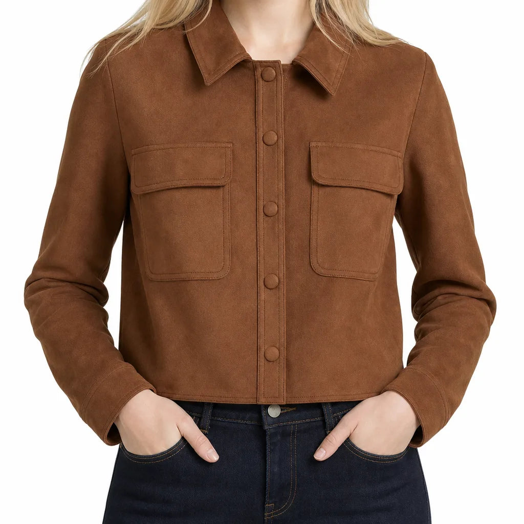 Cassenne - Cropped Button-Front Jacket For Transitional Layering