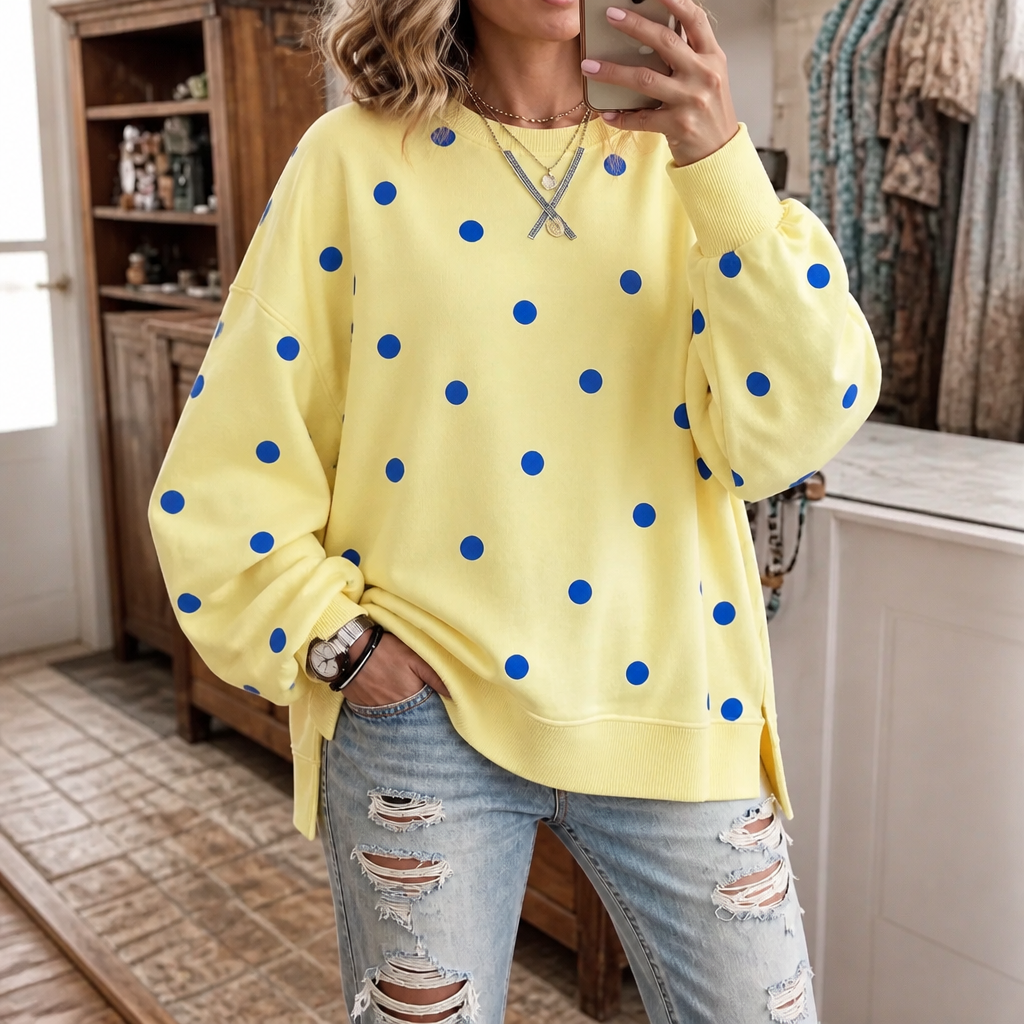 Citrella - Polka Dot Ribbon-Tie Sweatshirt Casual Everyday Wear — view 10 of 10
