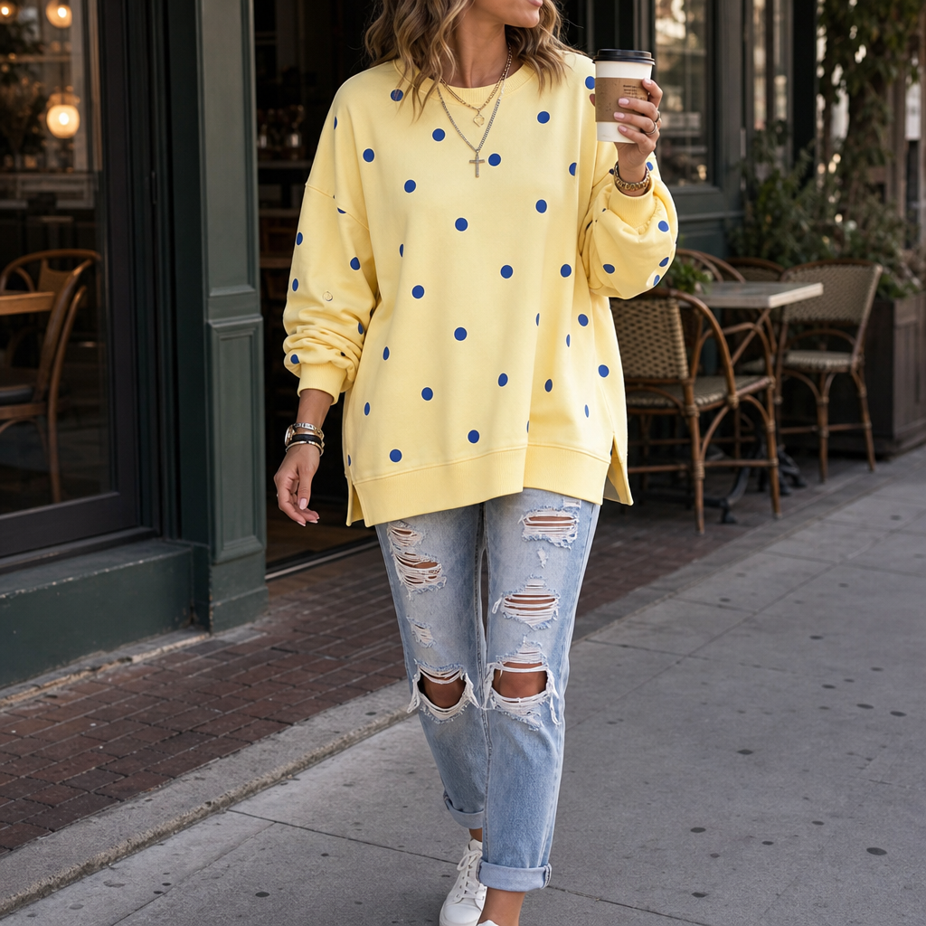 Citrella - Polka Dot Ribbon-Tie Sweatshirt Casual Everyday Wear — view 3 of 10