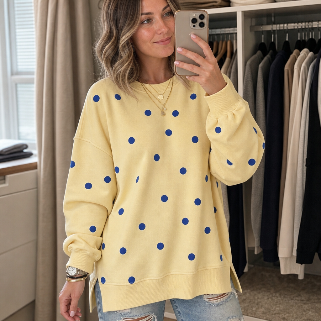 Citrella - Polka Dot Ribbon-Tie Sweatshirt Casual Everyday Wear — view 5 of 10