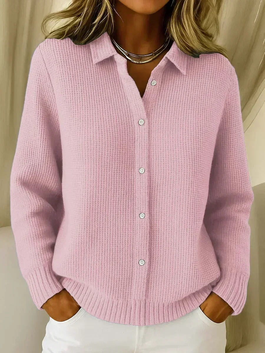 Colletta - Collared Button Front Knit Cardigan Everyday Layering