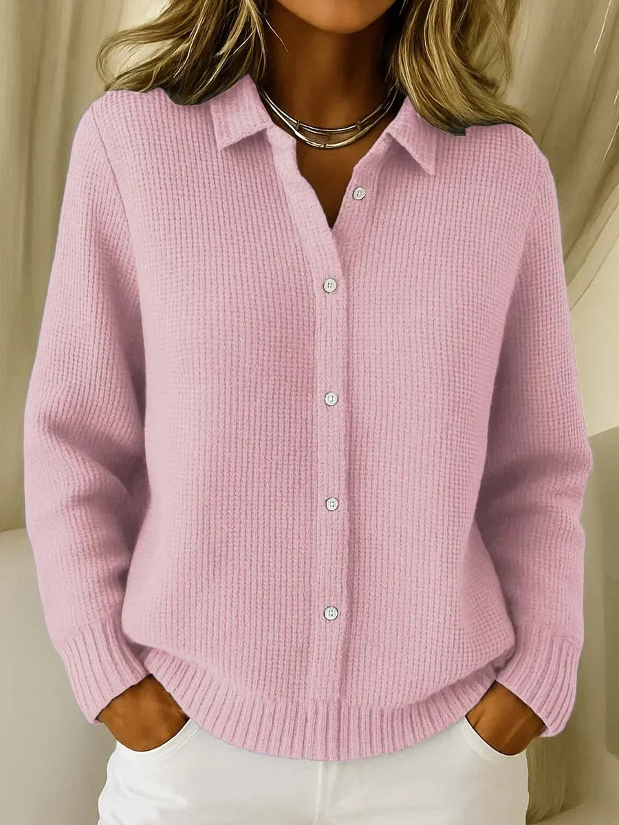Corentine - Ribbed Knit Collared Cardigan Everyday Layering