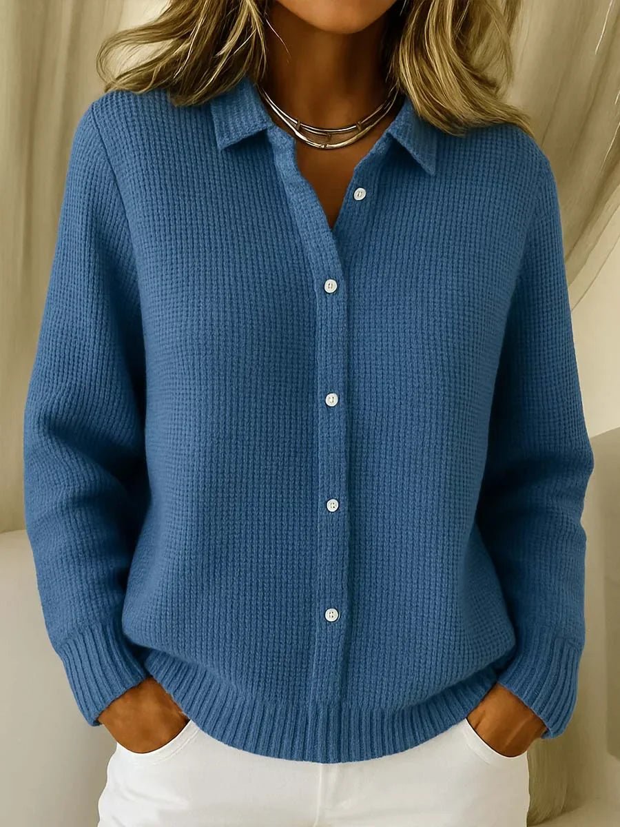 Corentine - Ribbed Knit Collared Cardigan Everyday Layering — view 3 of 4