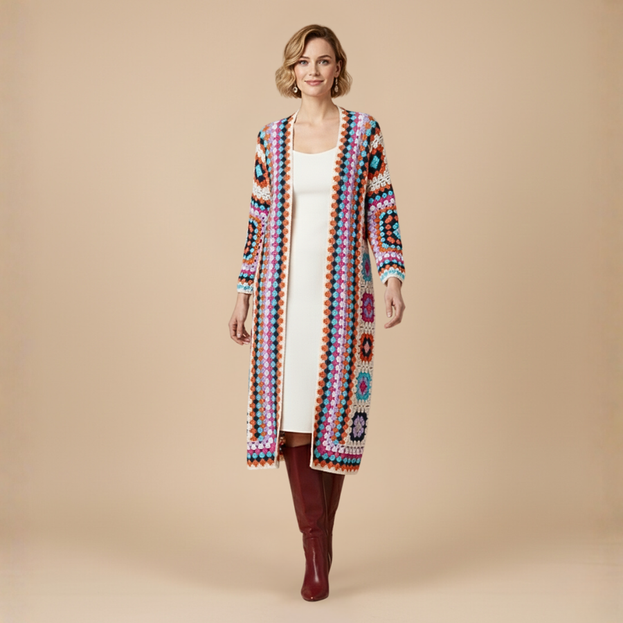 Corravine - Longline Open Front Crochet Cardigan Layering