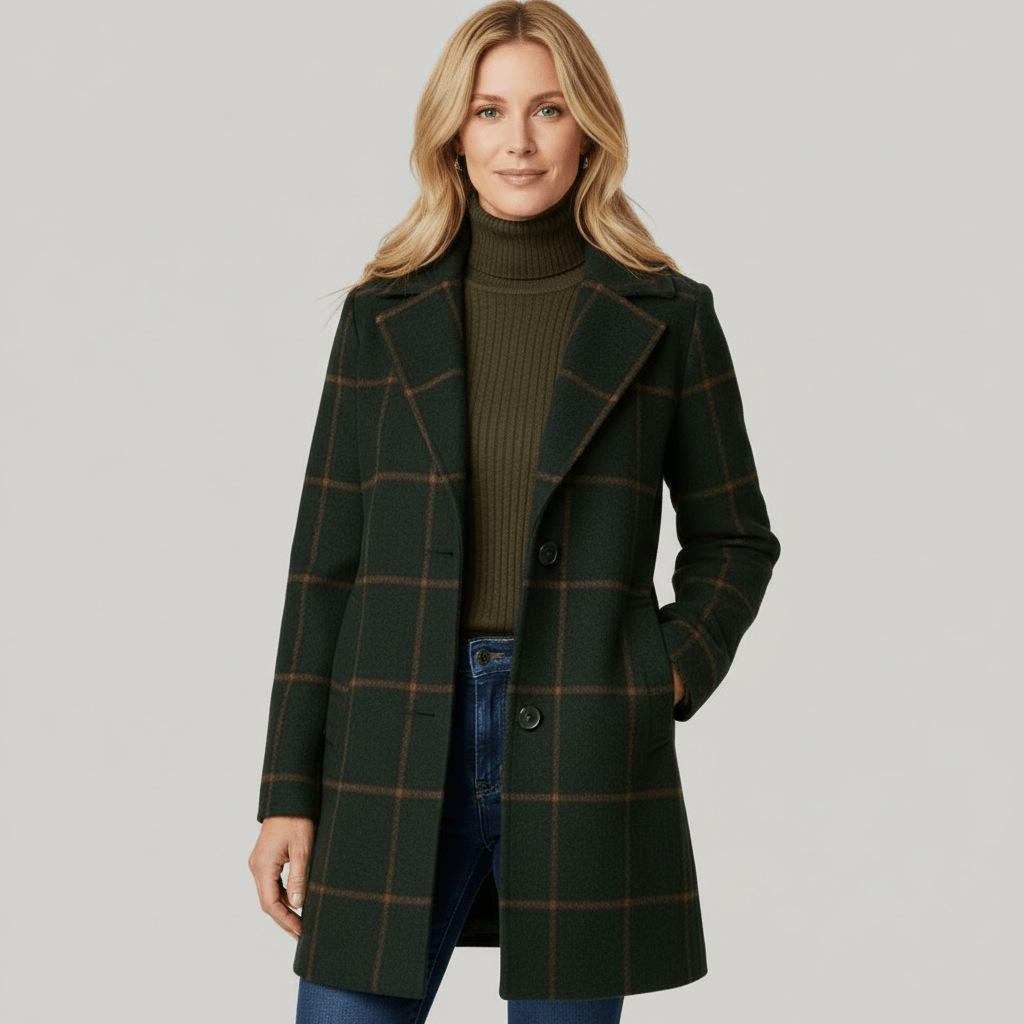 Corveline - Plaid Winter Trench Coat Daytime Evening Wear