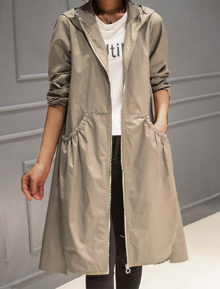 Corvelle - Hooded A-Line Trench Coat For Cooler Days