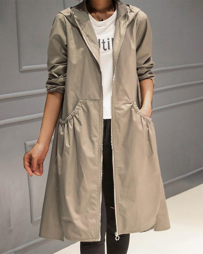 Corvelle - Hooded A-Line Trench Coat For Cooler Days
