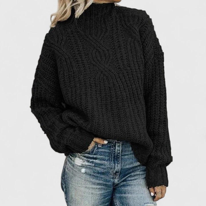 Corvelline - Cable-Knit Mock-Neck Sweater Cold Weather Layering