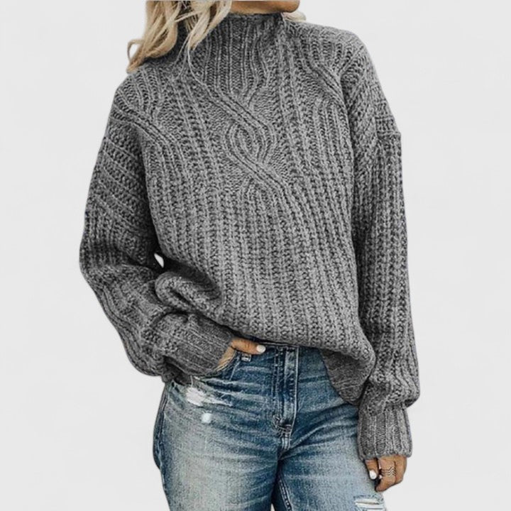 Corvelline - Cable-Knit Mock-Neck Sweater Cold Weather Layering — view 2 of 5
