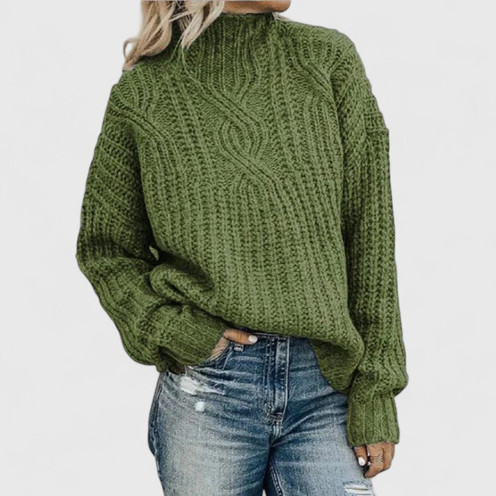 Corvelline - Cable-Knit Mock-Neck Sweater Cold Weather Layering — view 3 of 5