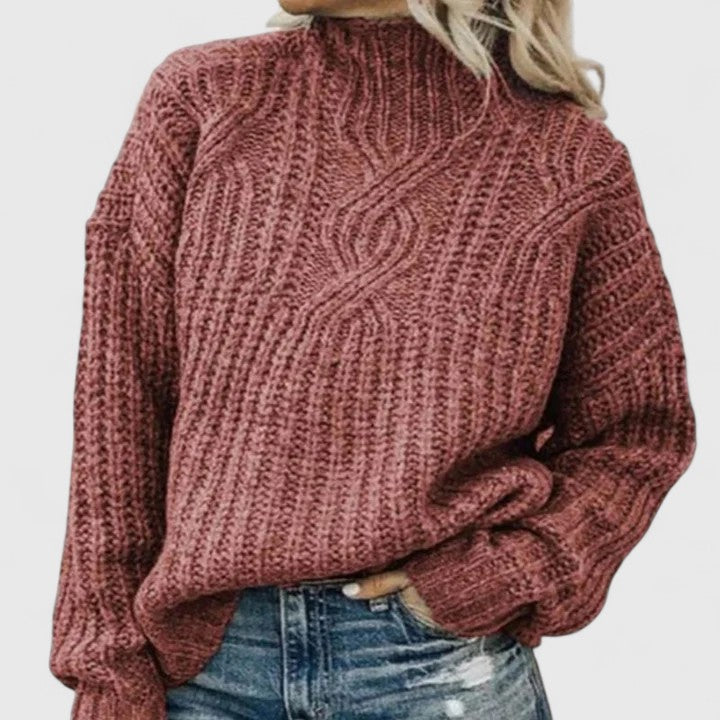 Corvelline - Cable-Knit Mock-Neck Sweater Cold Weather Layering — view 4 of 5