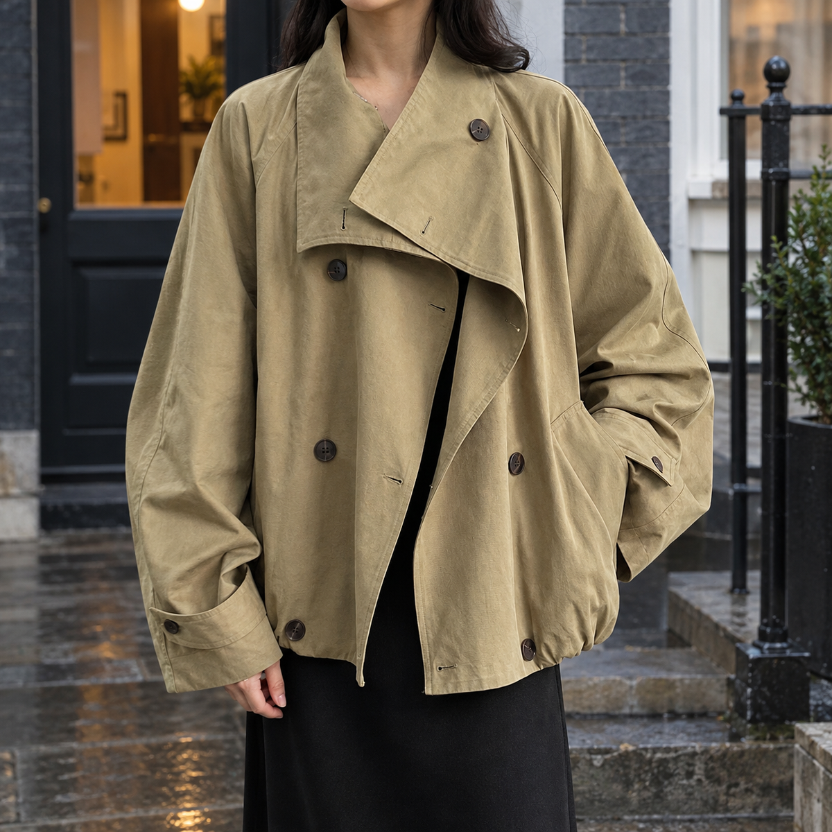 Corvira - Double-Breasted Cotton Jacket Cool Weather Layering
