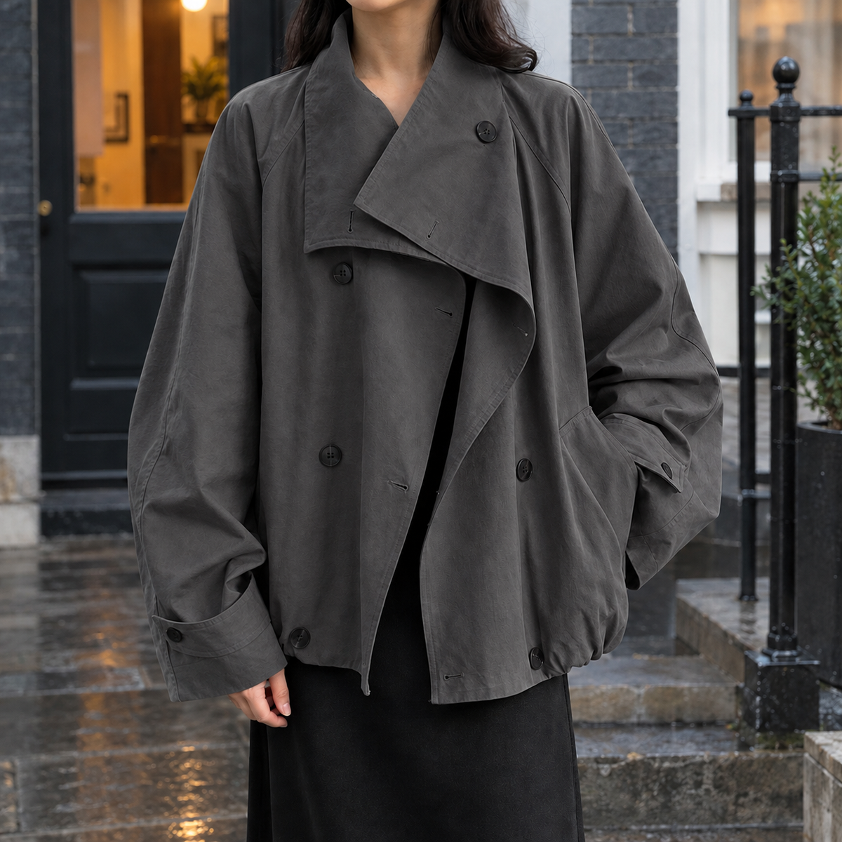 Corvira - Double-Breasted Cotton Jacket Cool Weather Layering — view 3 of 3