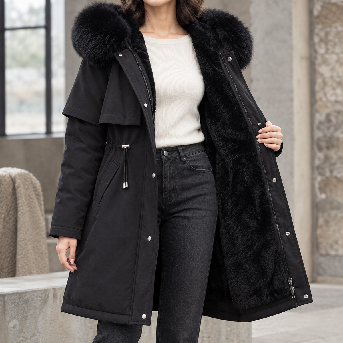 Cosetta - Longline Hooded Coat Winter Weather Layering