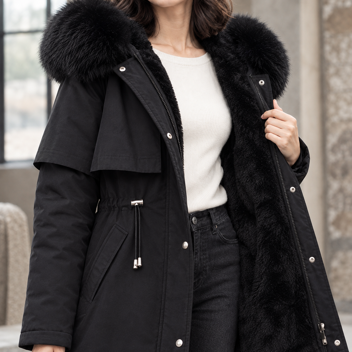 Cosetta - Longline Hooded Coat Winter Weather Layering — view 2 of 7