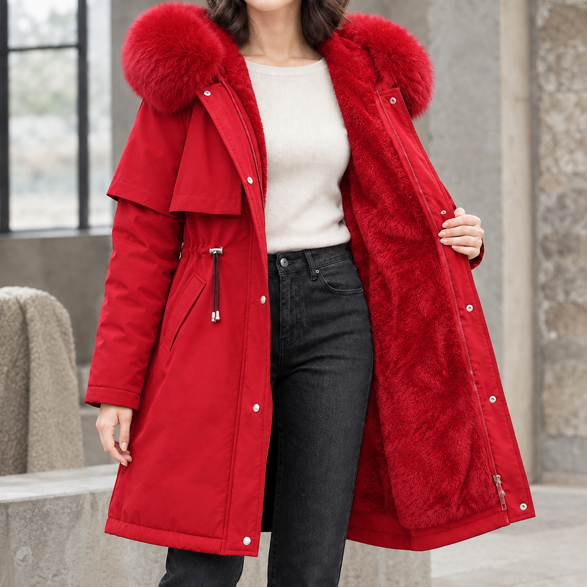 Cosetta - Longline Hooded Coat Winter Weather Layering — view 3 of 7