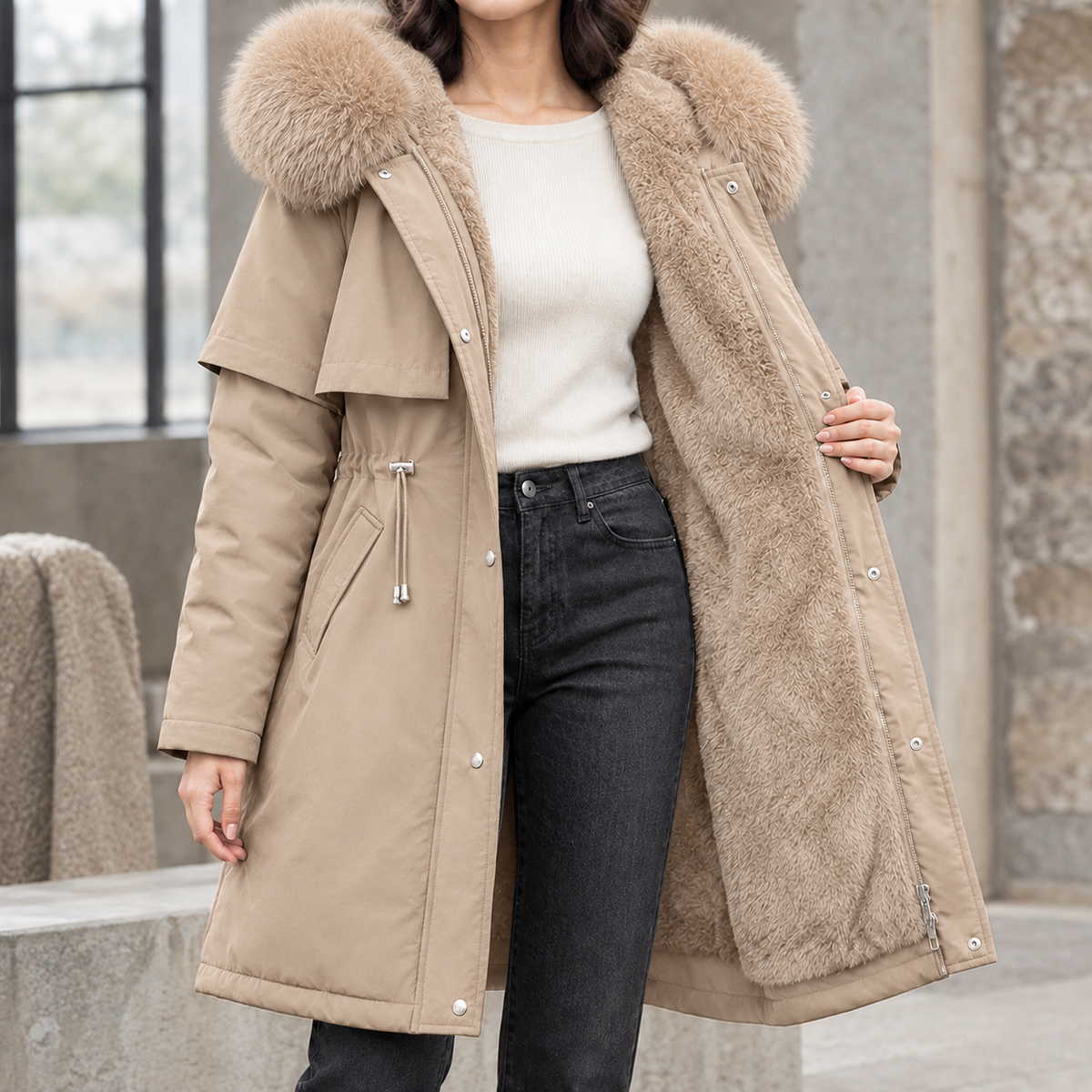 Cosetta - Longline Hooded Coat Winter Weather Layering — view 4 of 7