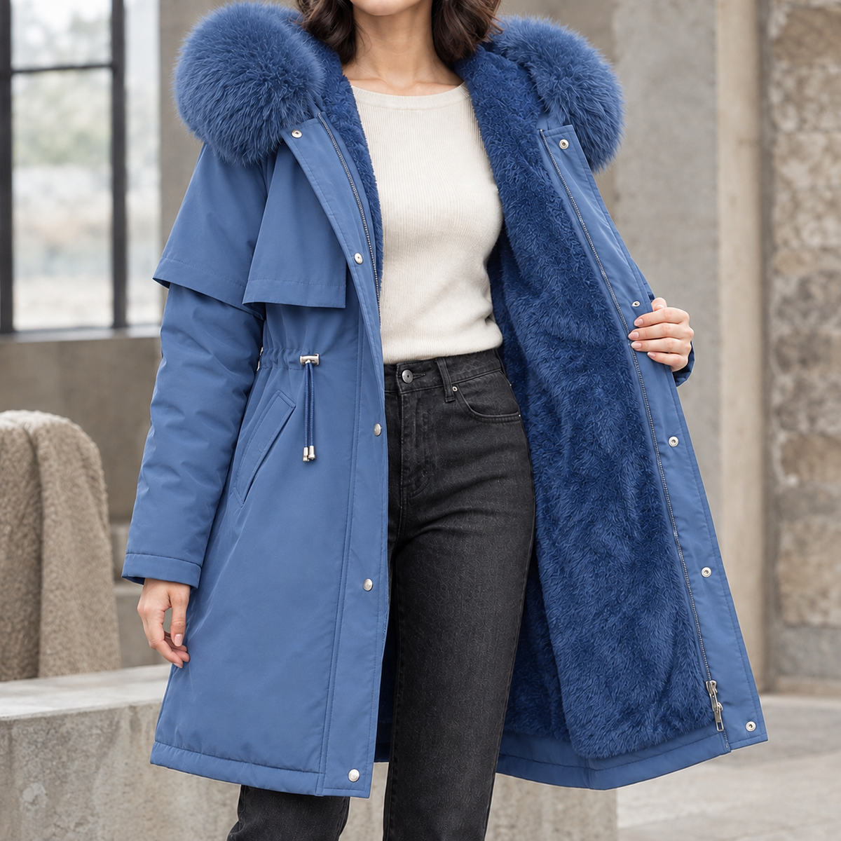 Cosetta - Longline Hooded Coat Winter Weather Layering — view 6 of 7